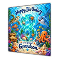 Grandson 8th Birthday Card Under the Sea Dolphin Turtle Octopus