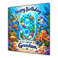 Grandson 9th Birthday Card Under the Sea Dolphin Turtle Octopus