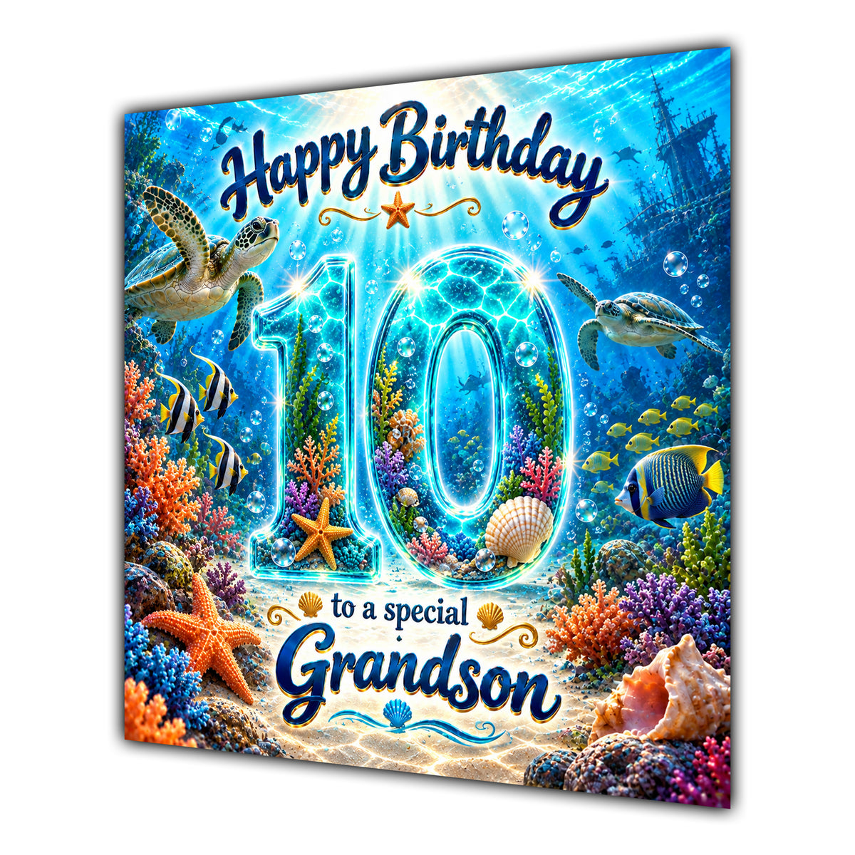 Grandson 10th Birthday Card Under the Sea Turtle Ocean