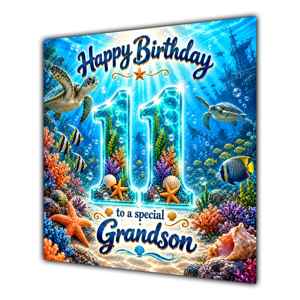 Grandson 11th Birthday Card Under the Sea Turtle Ocean