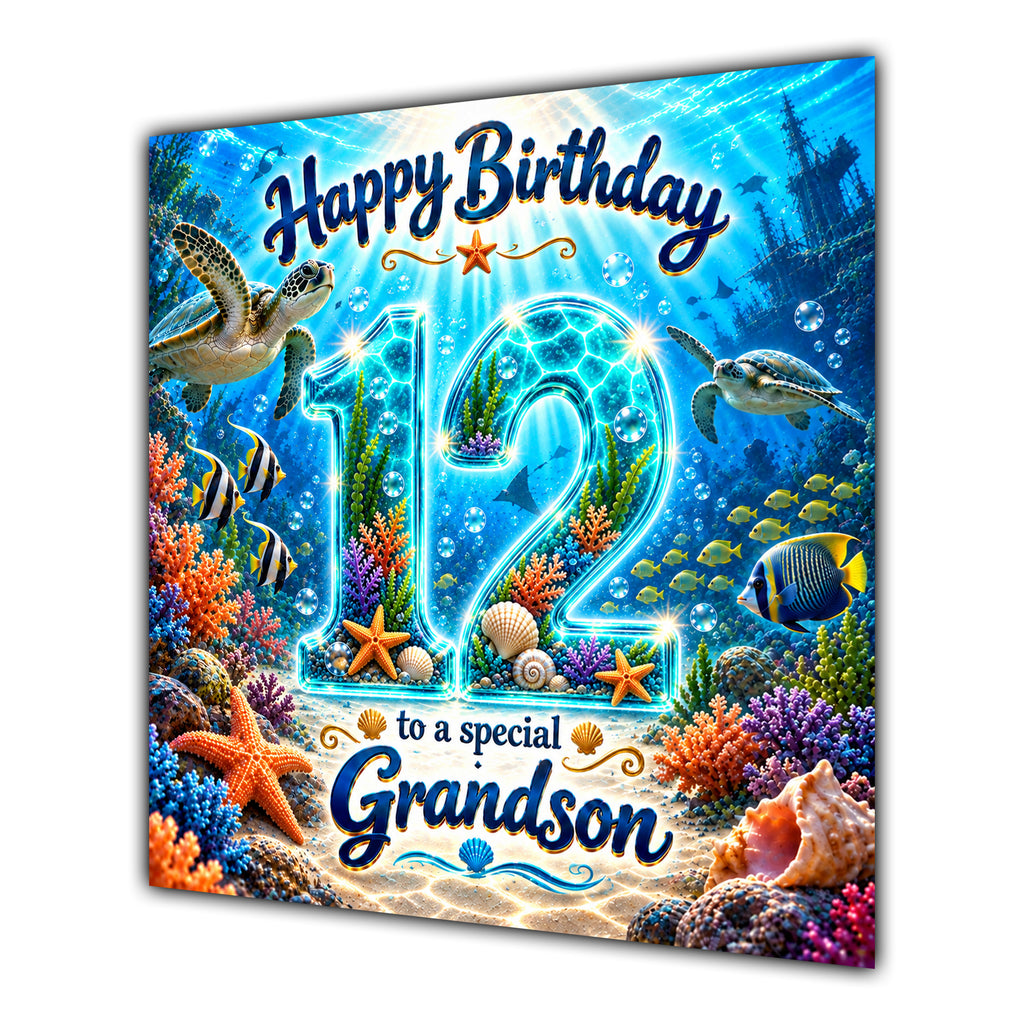 Grandson 12th Birthday Card Under the Sea Turtle Ocean