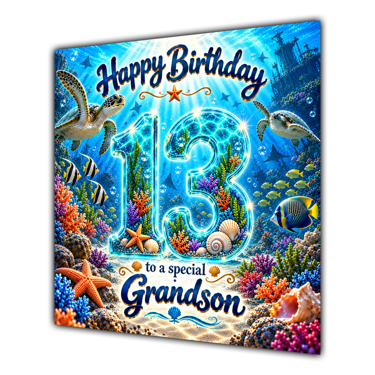 Grandson 13th Birthday Card Under the Sea Turtle Ocean