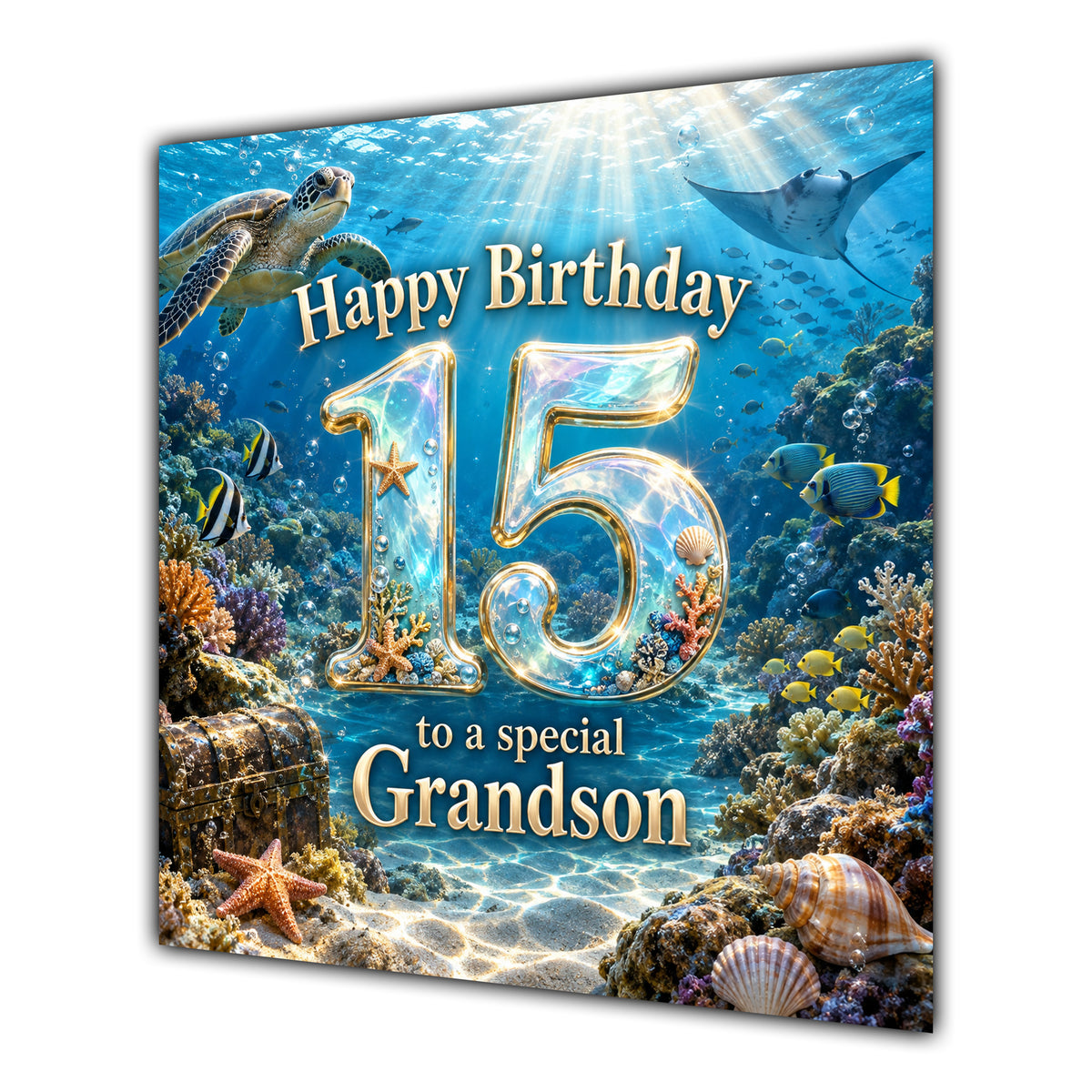 Grandson 15th Birthday Card Under the Sea Turtle Ocean