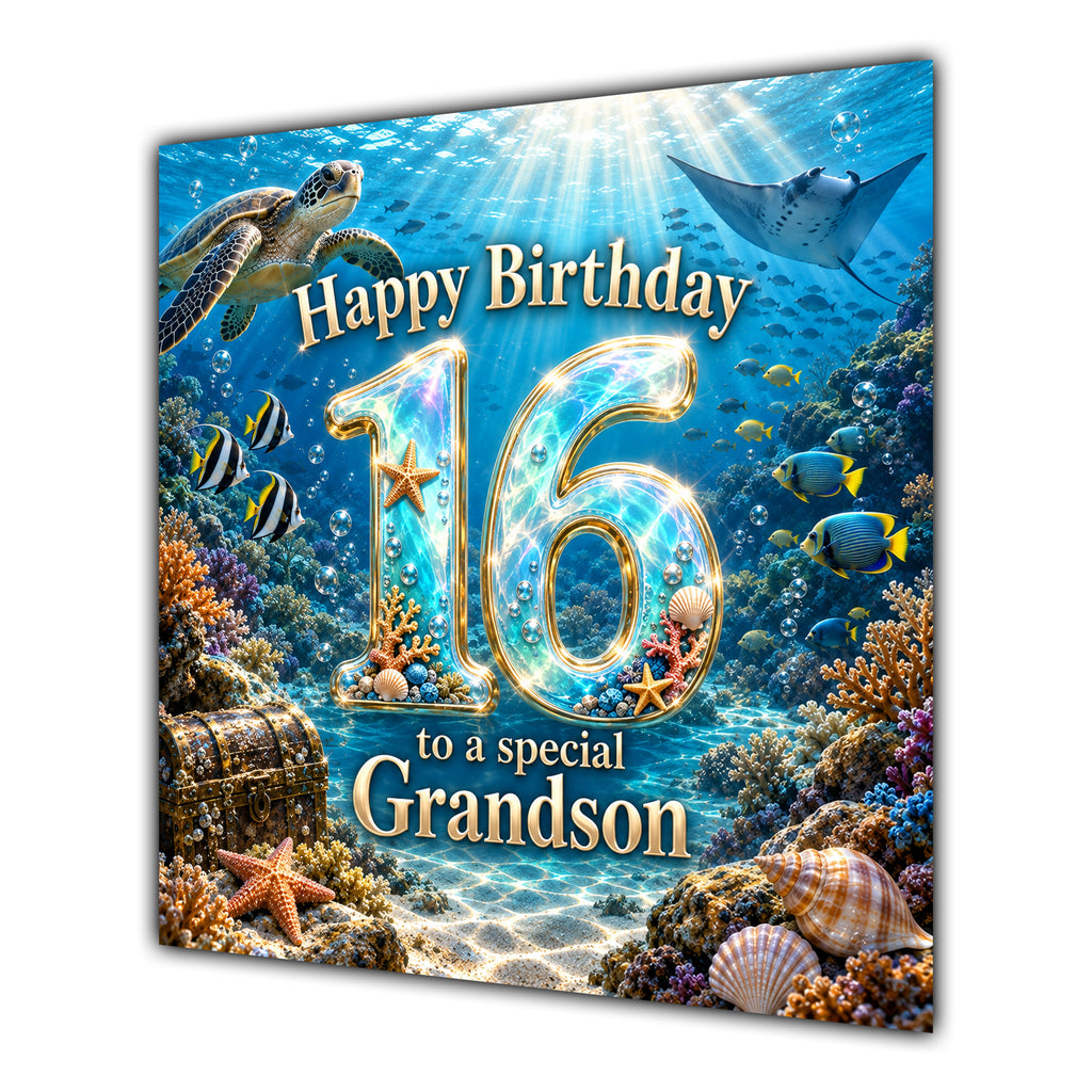 Grandson 16th Birthday Card Under the Sea Turtle Ocean