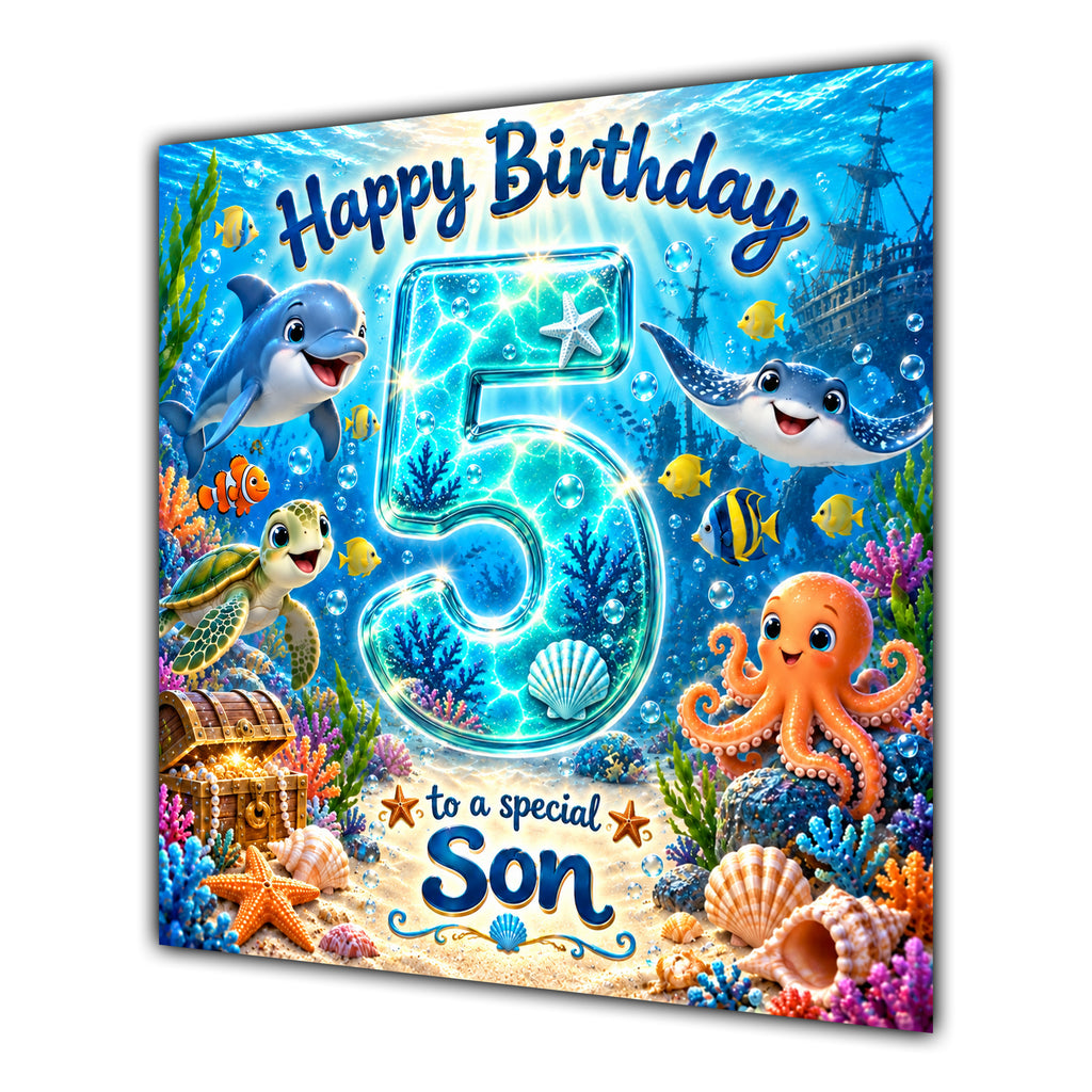 Son 5th Birthday Card Under the Sea Ocean Animals