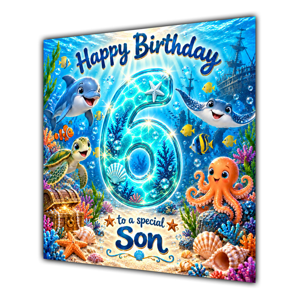 Son 6th Birthday Card Under the Sea Ocean Animals