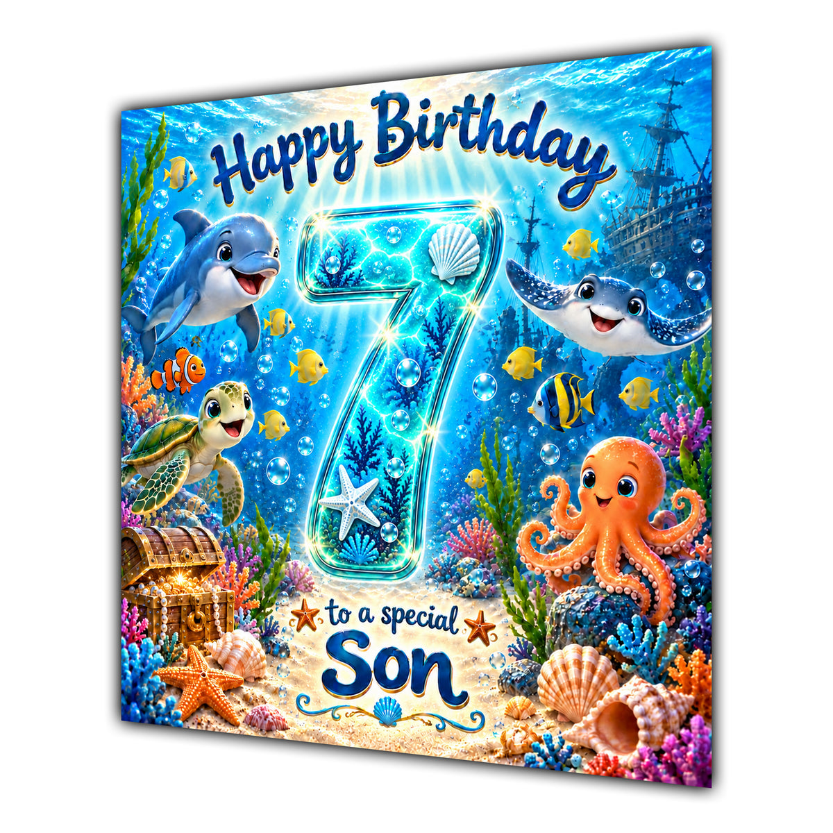 Son 7th Birthday Card Under the Sea Ocean Animals