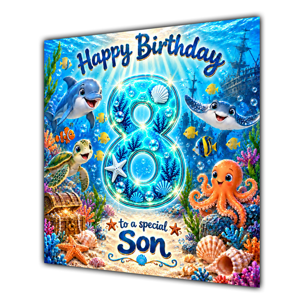 Son 8th Birthday Card Under the Sea Ocean Animals