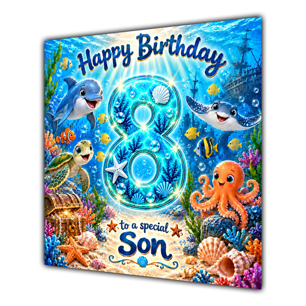 Son 8th Birthday Card Under the Sea Ocean Animals