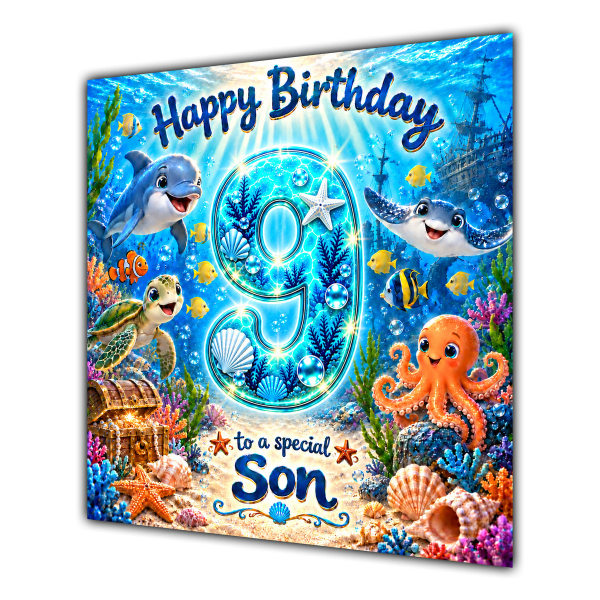 Son 9th Birthday Card Under the Sea Ocean Animals