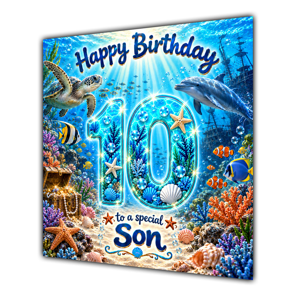 Son 10th Birthday Card Under the Sea Ocean Animals
