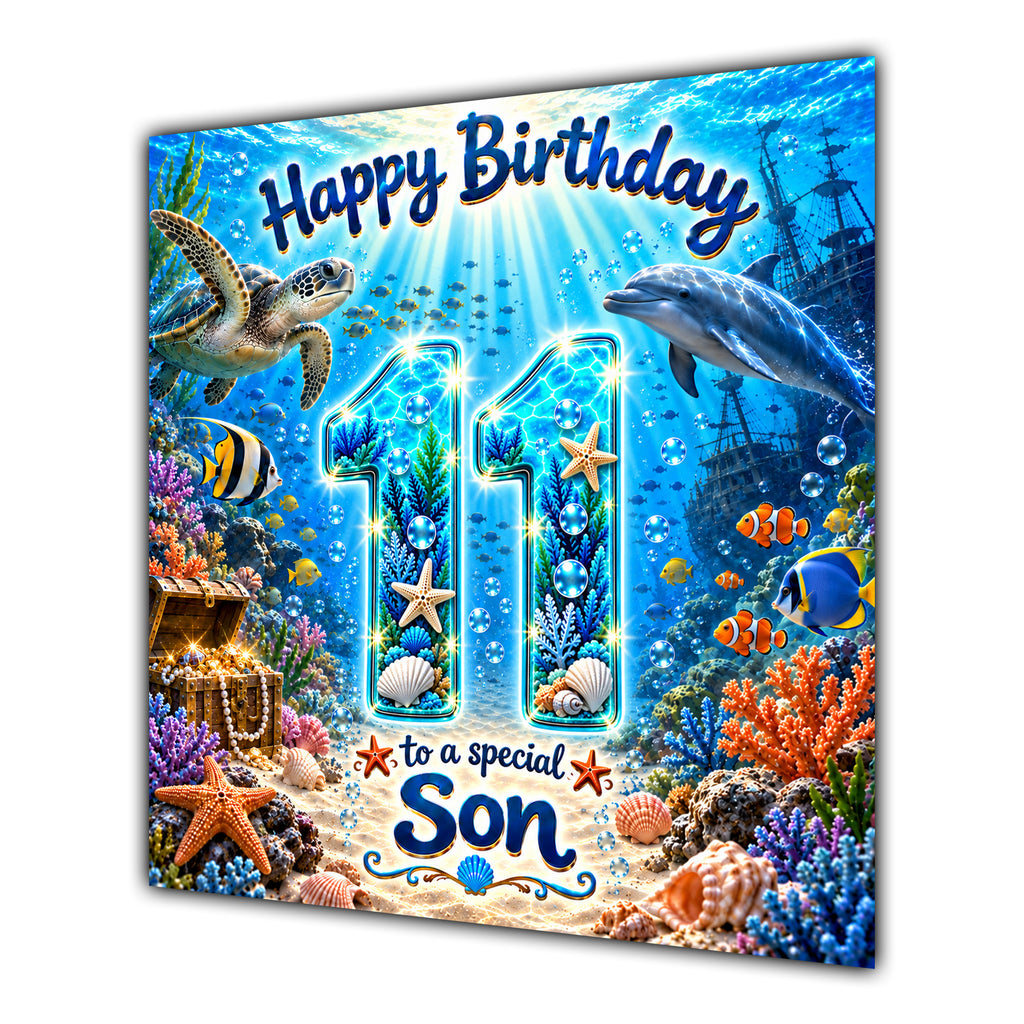 Son 11th Birthday Card Under the Sea Ocean Animals