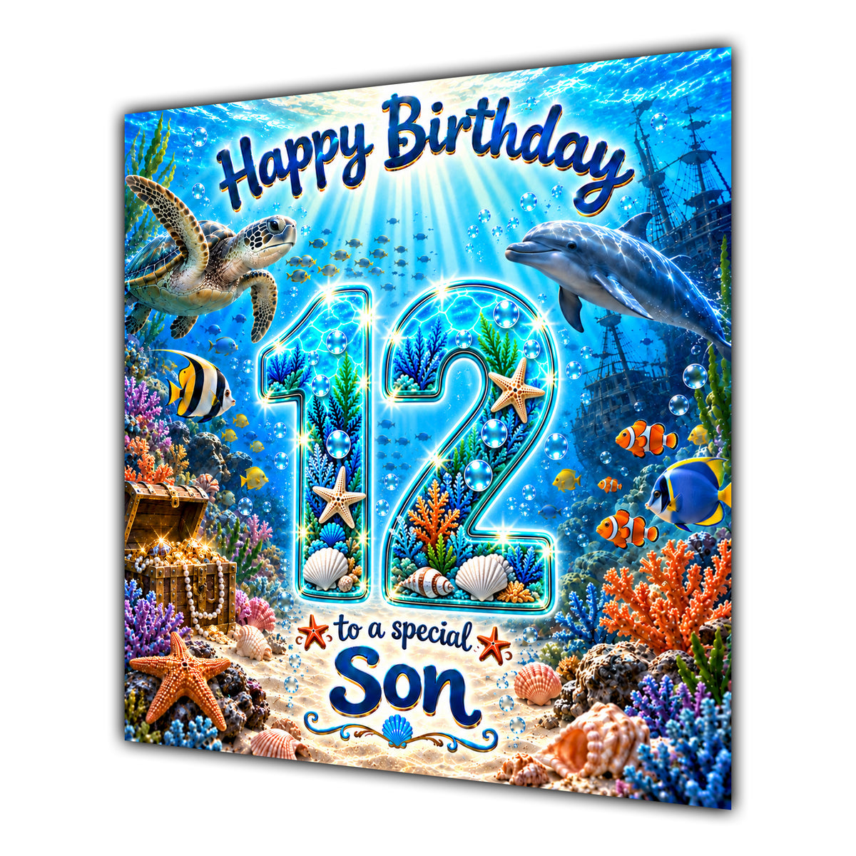 Son 12th Birthday Card Under the Sea Ocean Animals