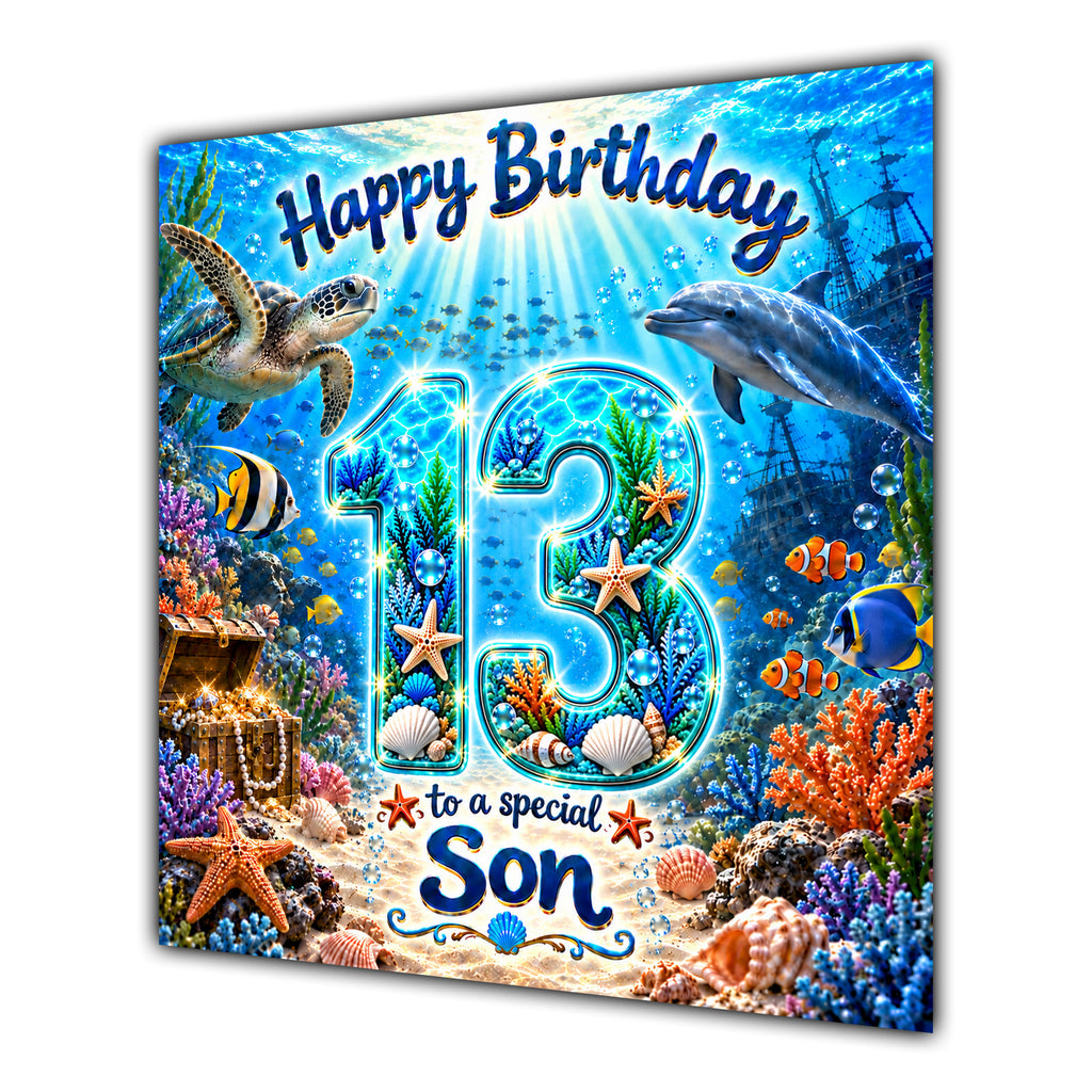 Son 13th Birthday Card Under the Sea Ocean Animals