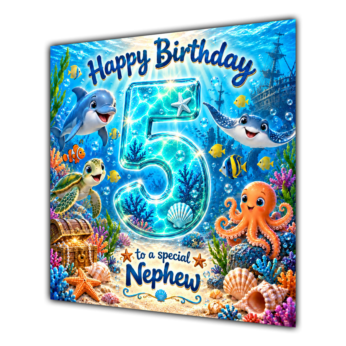 Nephew 5th Birthday Card Under the Sea Ocean Animals