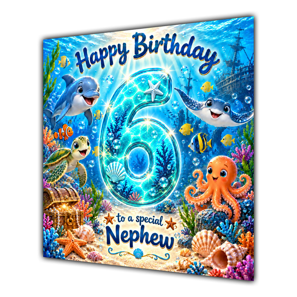 Nephew 6th Birthday Card Under the Sea Ocean Animals