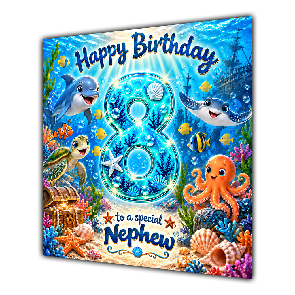 Nephew 8th Birthday Card Under the Sea Ocean Animals