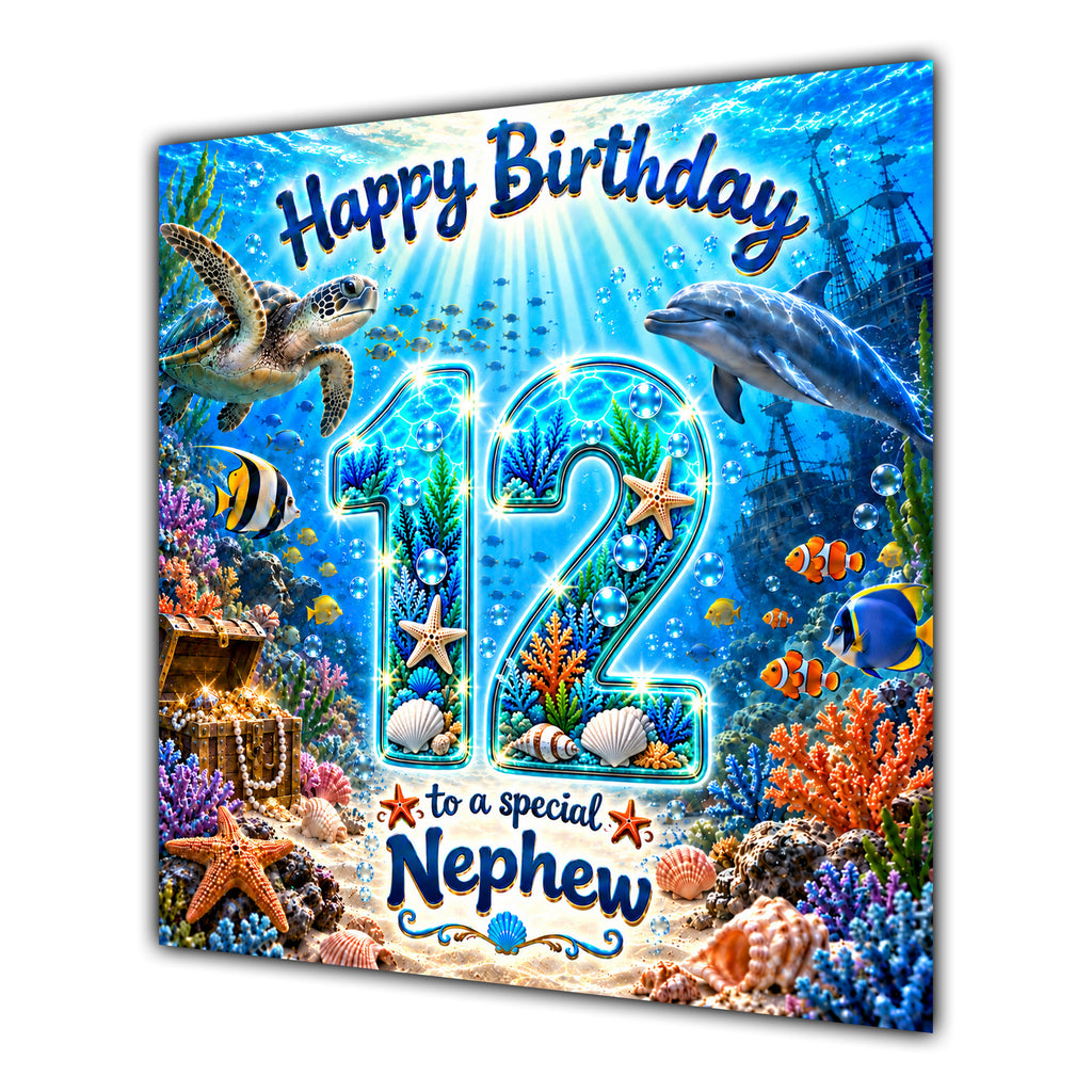 Nephew 12th Birthday Card Under the Sea Ocean Animals