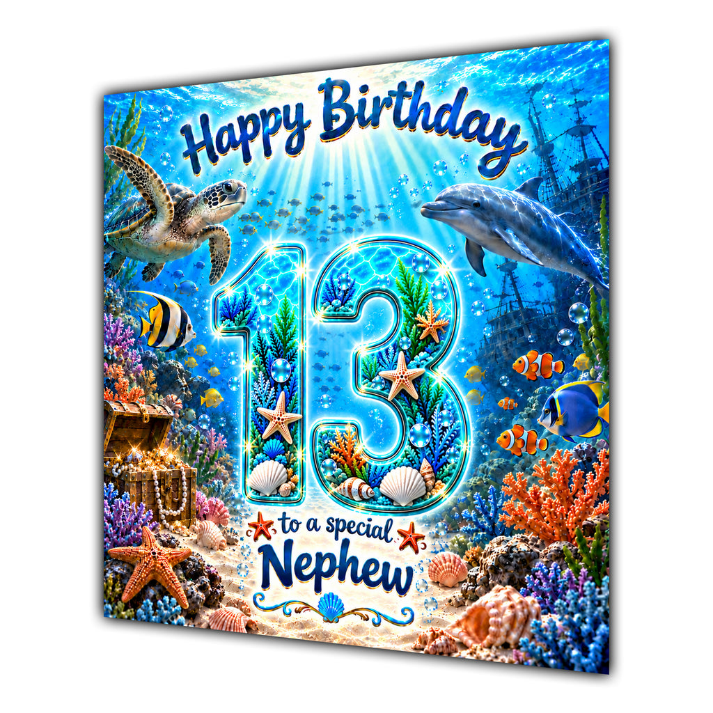Nephew 13th Birthday Card Under the Sea Ocean Animals