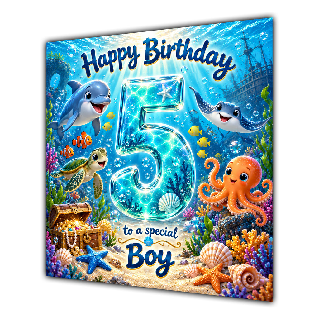 Boy 5th Birthday Card Under the Sea Ocean Animals