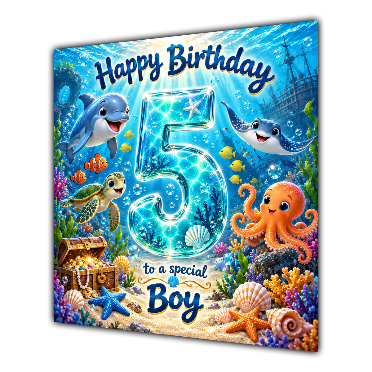 Boy 5th Birthday Card Under the Sea Ocean Animals