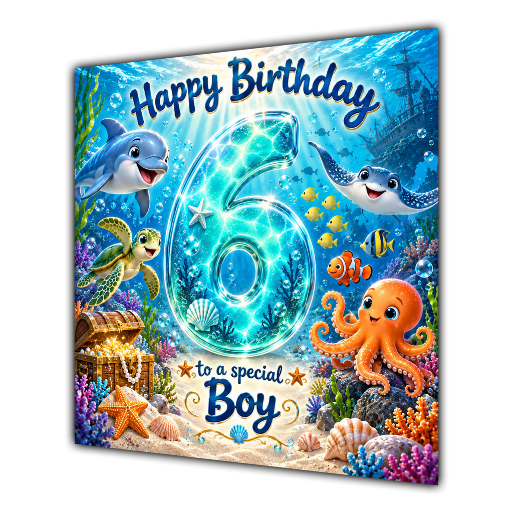 Boy 6th Birthday Card Under the Sea Ocean Animals