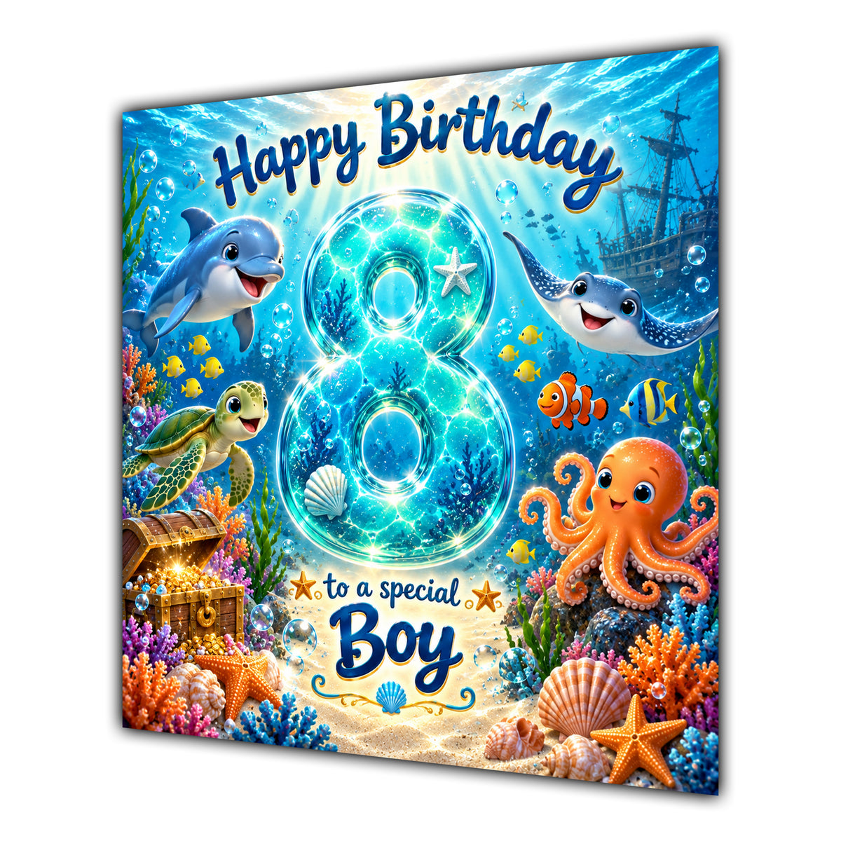 Boy 8th Birthday Card Under the Sea Ocean Animals