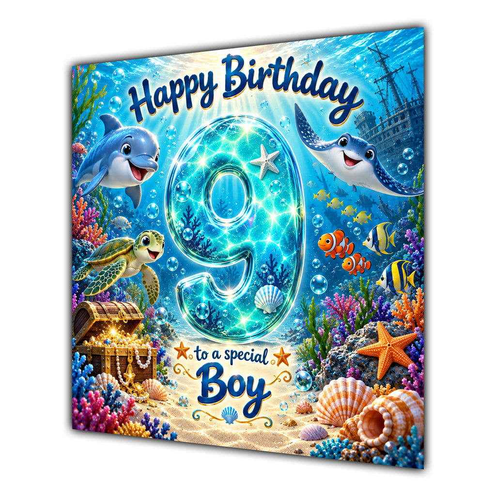 Boy 9th Birthday Card Under the Sea Ocean Animals