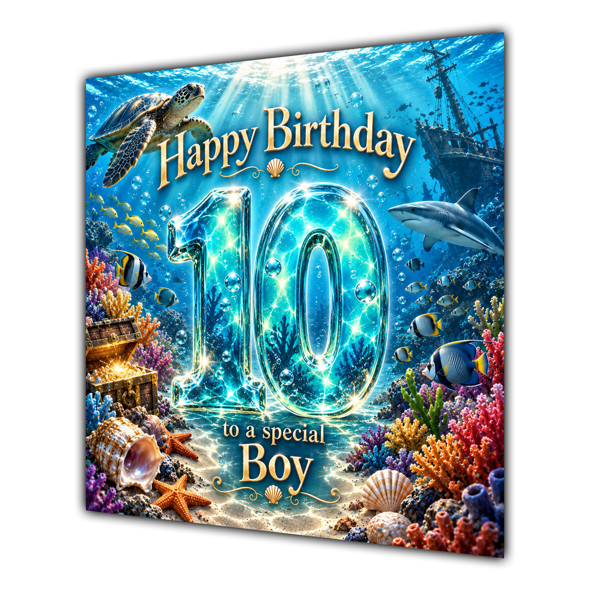 Boy 10th Birthday Card Under the Sea Ocean Animals