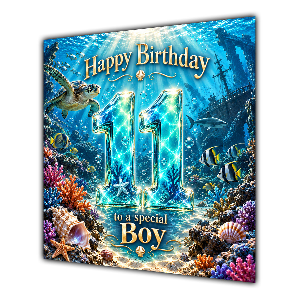 Boy 11th Birthday Card Under the Sea Ocean Animals
