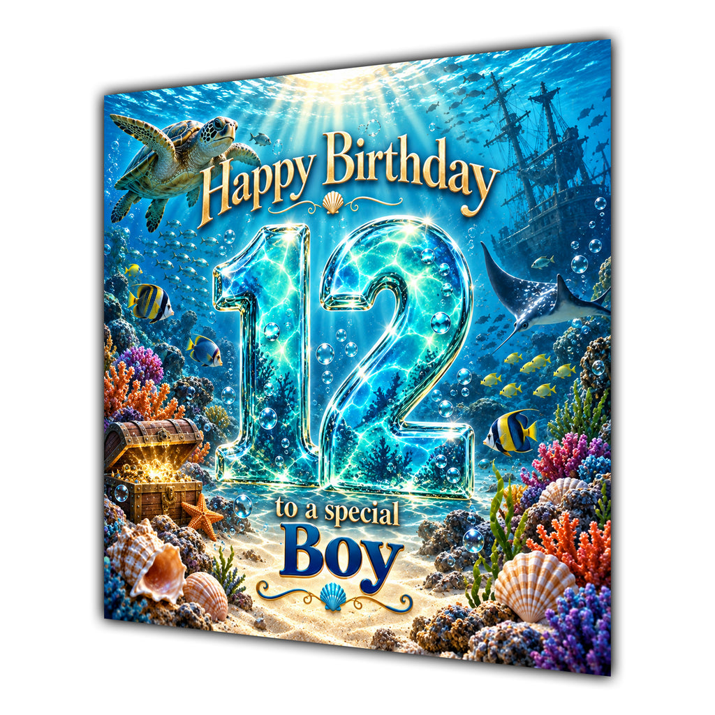 Boy 12th Birthday Card Under the Sea Ocean Animals