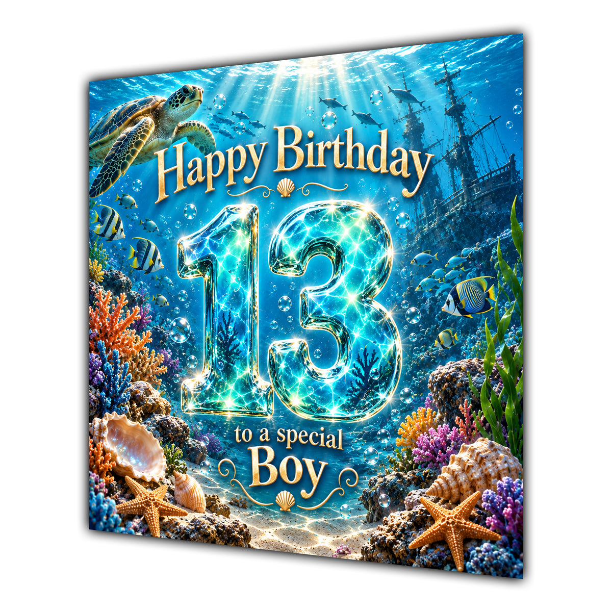 Boy 13th Birthday Card Under the Sea Ocean Animals