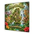 Grandson 4th Birthday Card Jungle Safari Animals Adventure