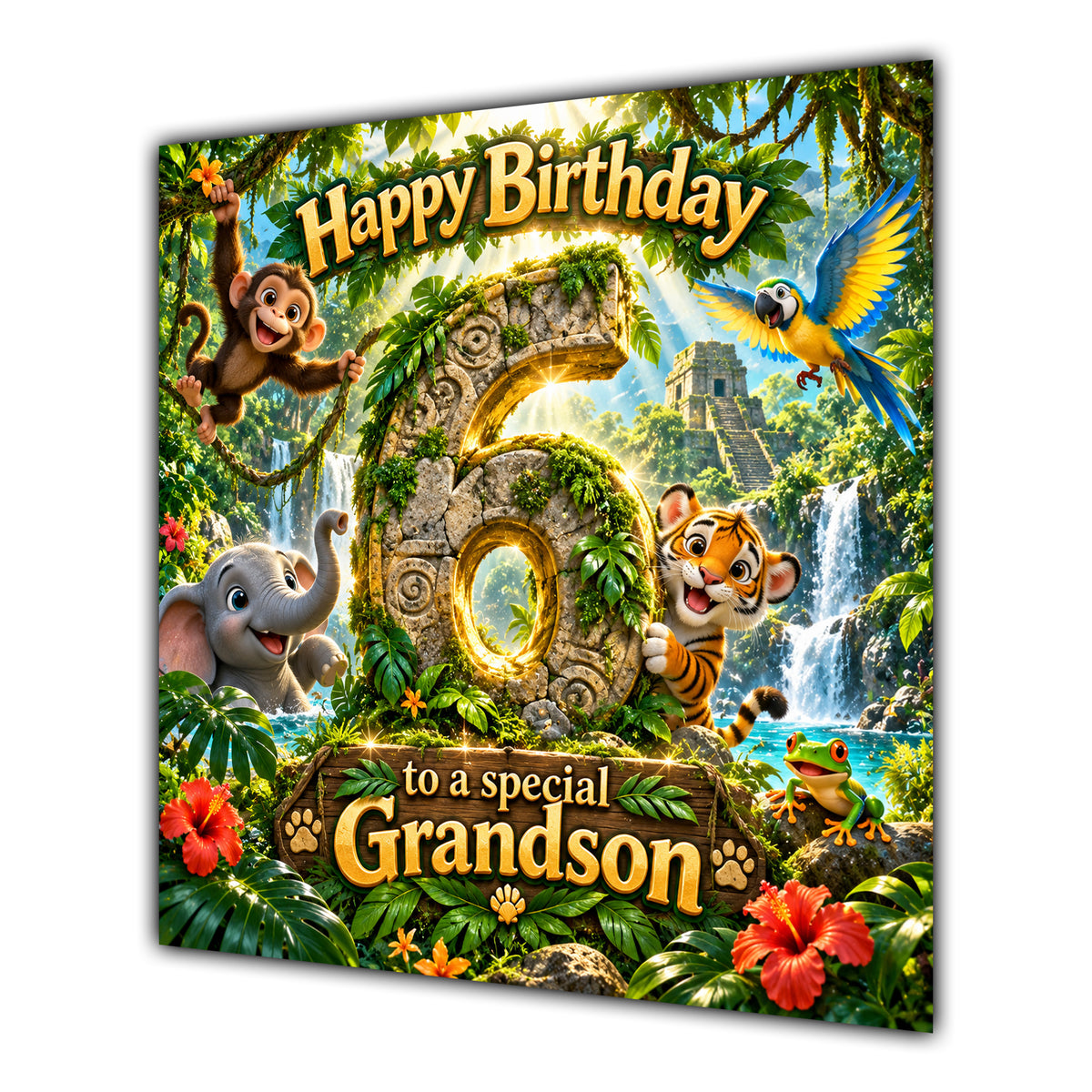 Grandson 6th Birthday Card Jungle Safari Animals Adventure