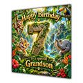 Grandson 7th Birthday Card Jungle Safari Animals Adventure