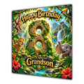 Grandson 8th Birthday Card Jungle Safari Animals Adventure