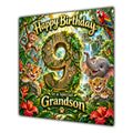 Grandson 9th Birthday Card Jungle Safari Animals Adventure