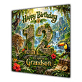 Grandson 12th Birthday Card Jungle Safari Animals Adventure