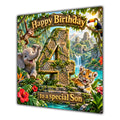Son 4th Birthday Card Jungle Safari Animals Adventure