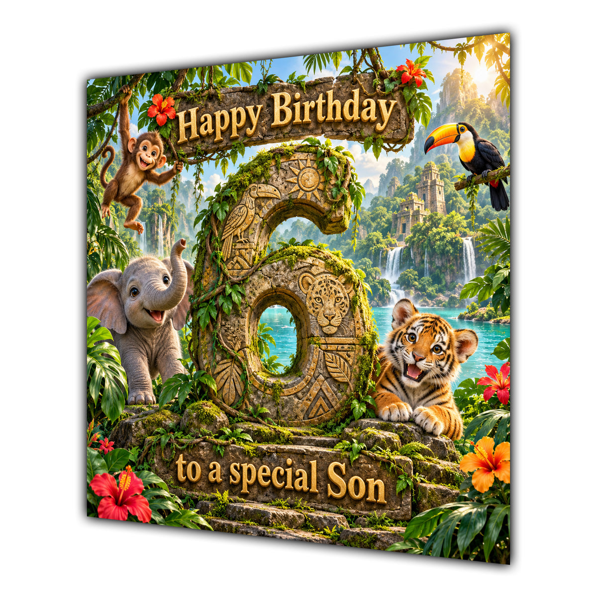 Son 6th Birthday Card Jungle Safari Animals Adventure