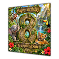 Son 8th Birthday Card Jungle Safari Animals Adventure