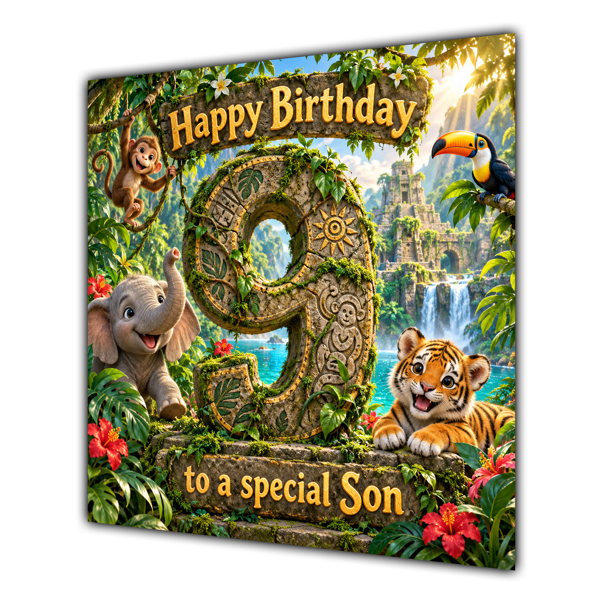Son 9th Birthday Card Jungle Safari Animals Adventure