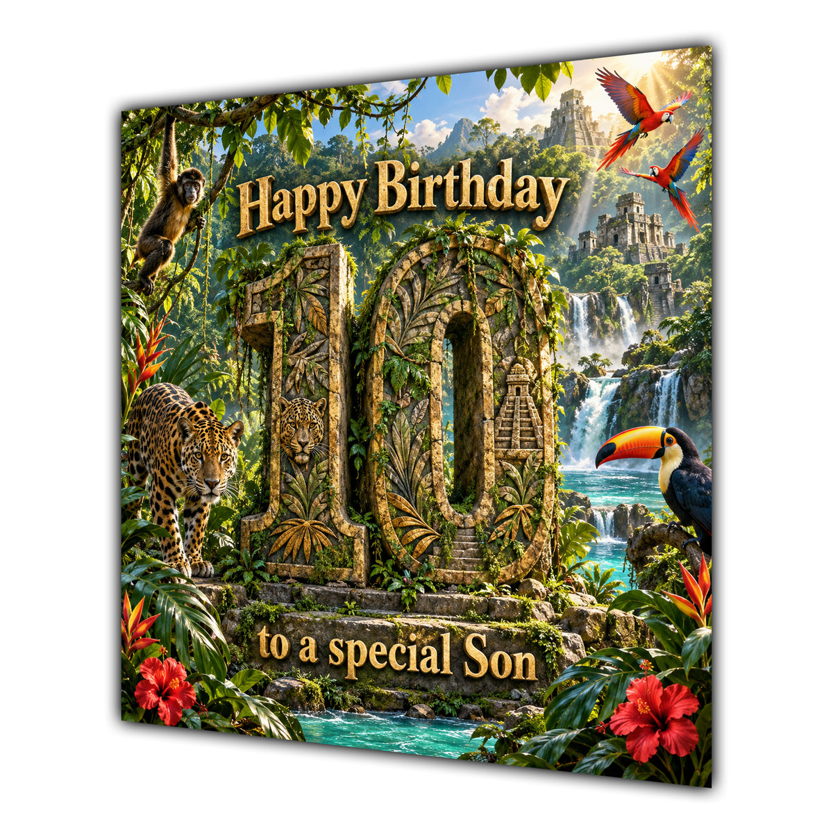 Son 10th Birthday Card Jungle Safari Animals Adventure