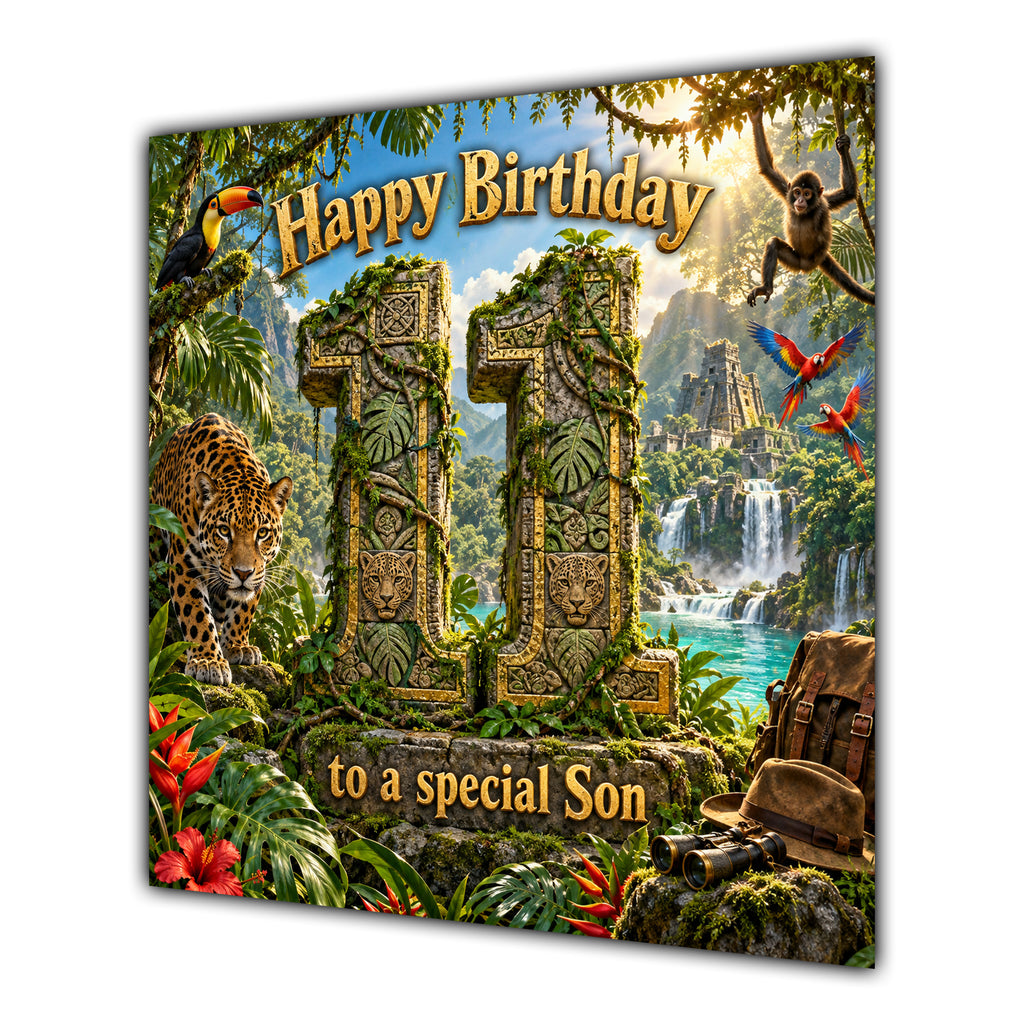 Son 11th Birthday Card Jungle Safari Animals Adventure