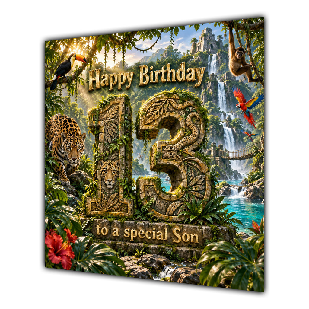 Son 13th Birthday Card Jungle Safari Animals Adventure