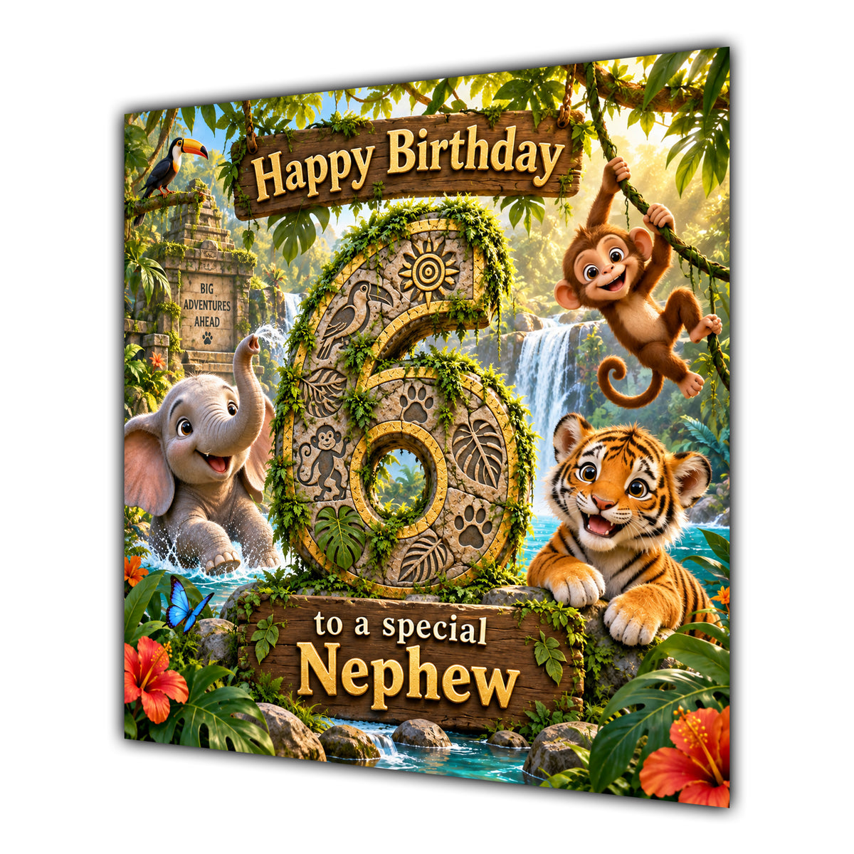 Nephew 6th Birthday Card Jungle Safari Animals Adventure