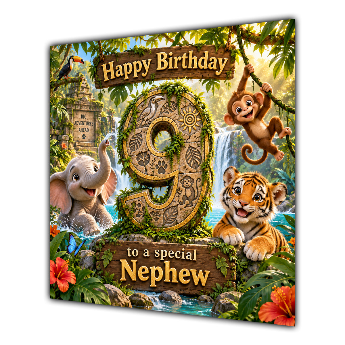 Nephew 9th Birthday Card Jungle Safari Animals Adventure