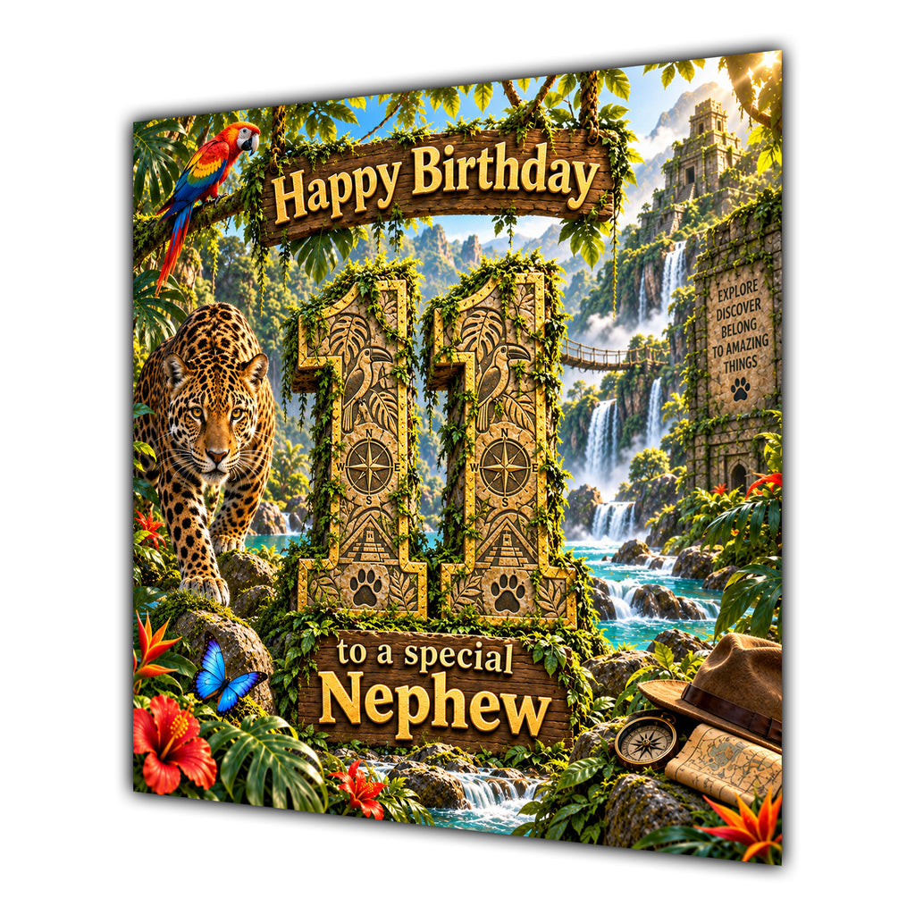 Nephew 11th Birthday Card Jungle Safari Animals Adventure