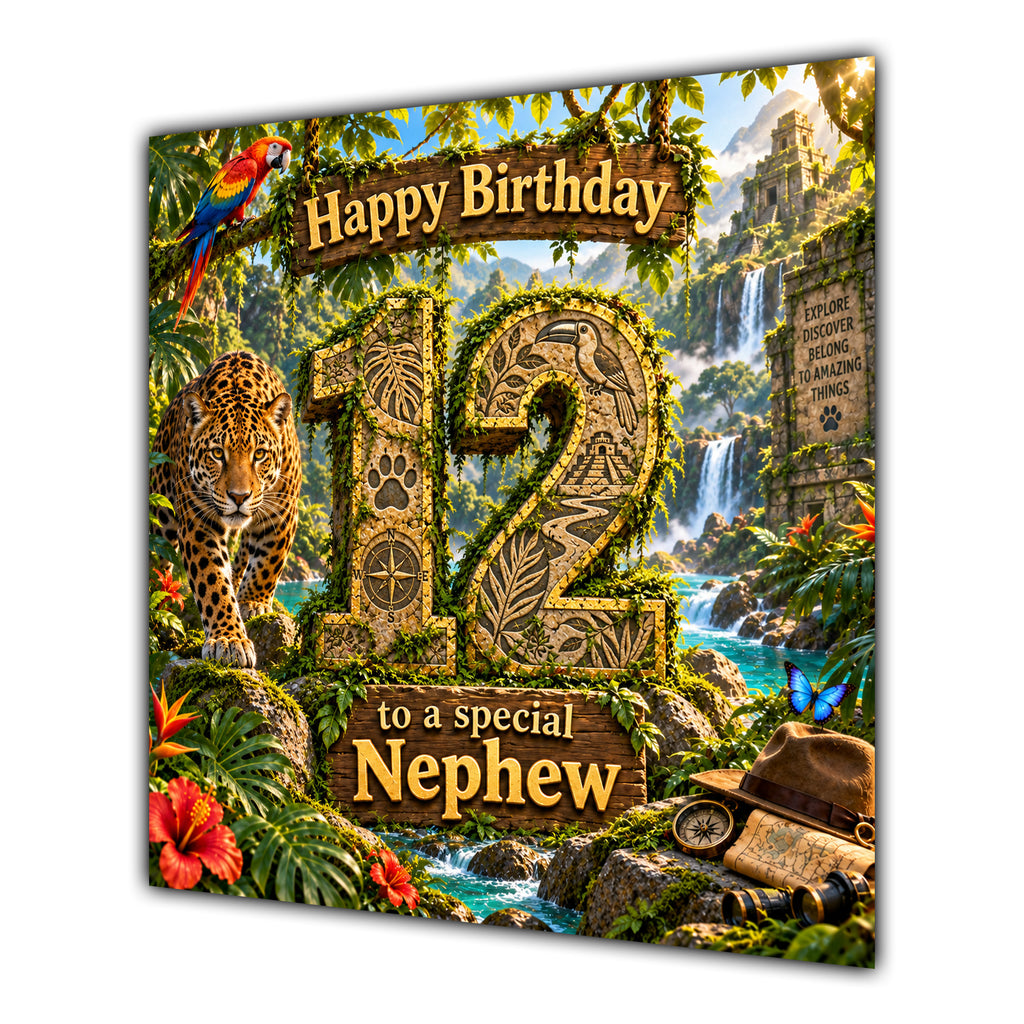 Nephew 12th Birthday Card Jungle Safari Animals Adventure