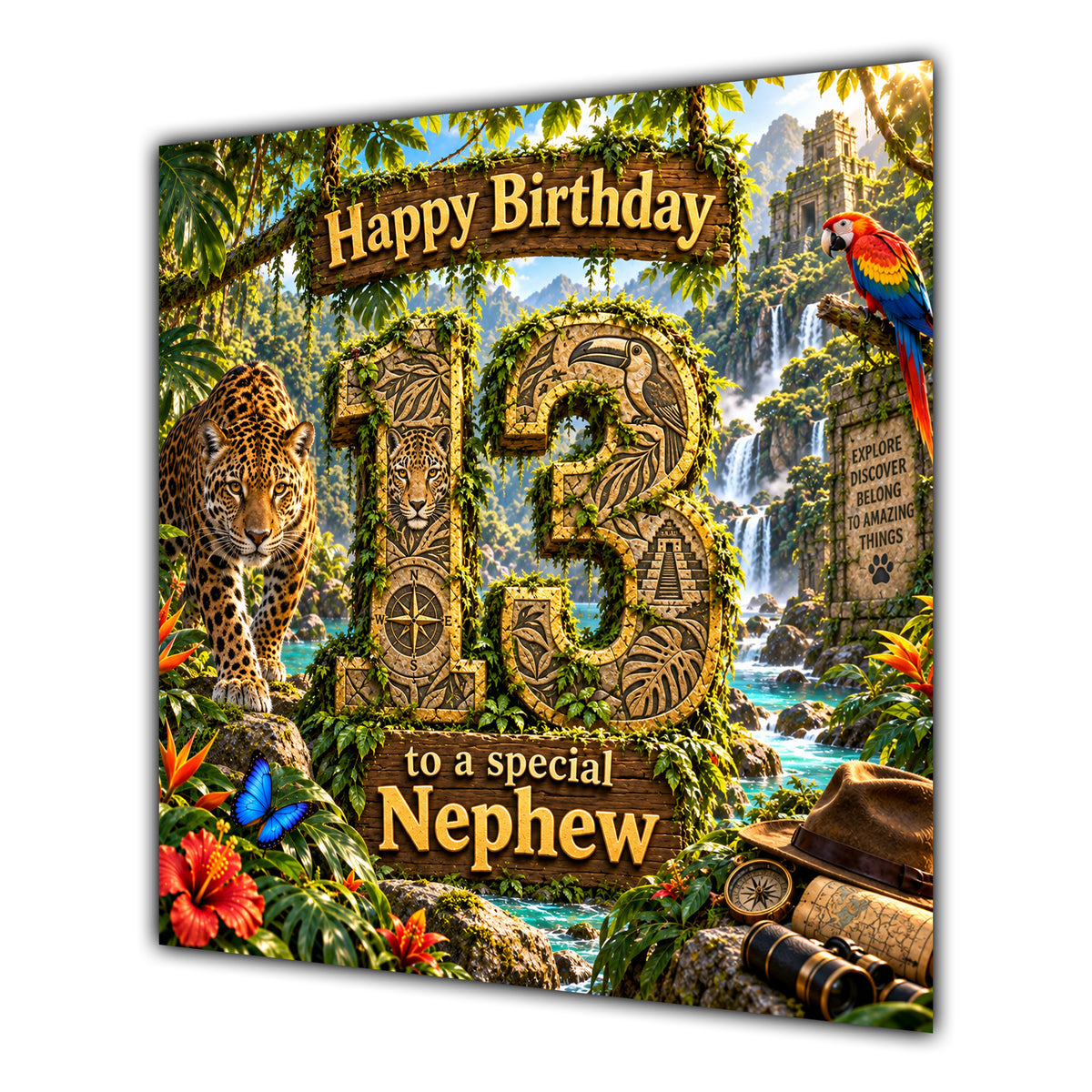 Nephew 13th Birthday Card Jungle Safari Animals Adventure